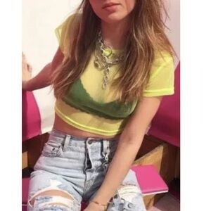 Emma & Sam Neon Yellow Sheer Mesh Top NWT Festival Y2K Clubwear Medium